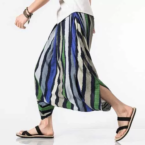 Mens 100% Cotton Crotch Wide Leg Pants