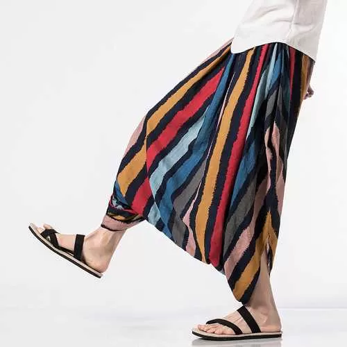 Mens 100% Cotton Crotch Wide Leg Pants