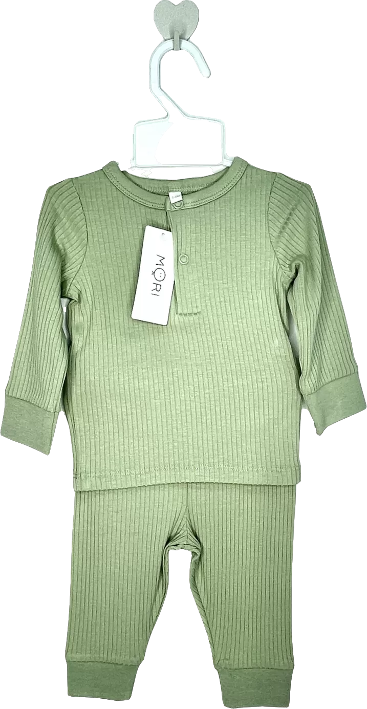 Mori Baby Sage Green Bamboo/organic Cotton Ribbed 2-piece Pyjama Set BNWT 9-12 Months