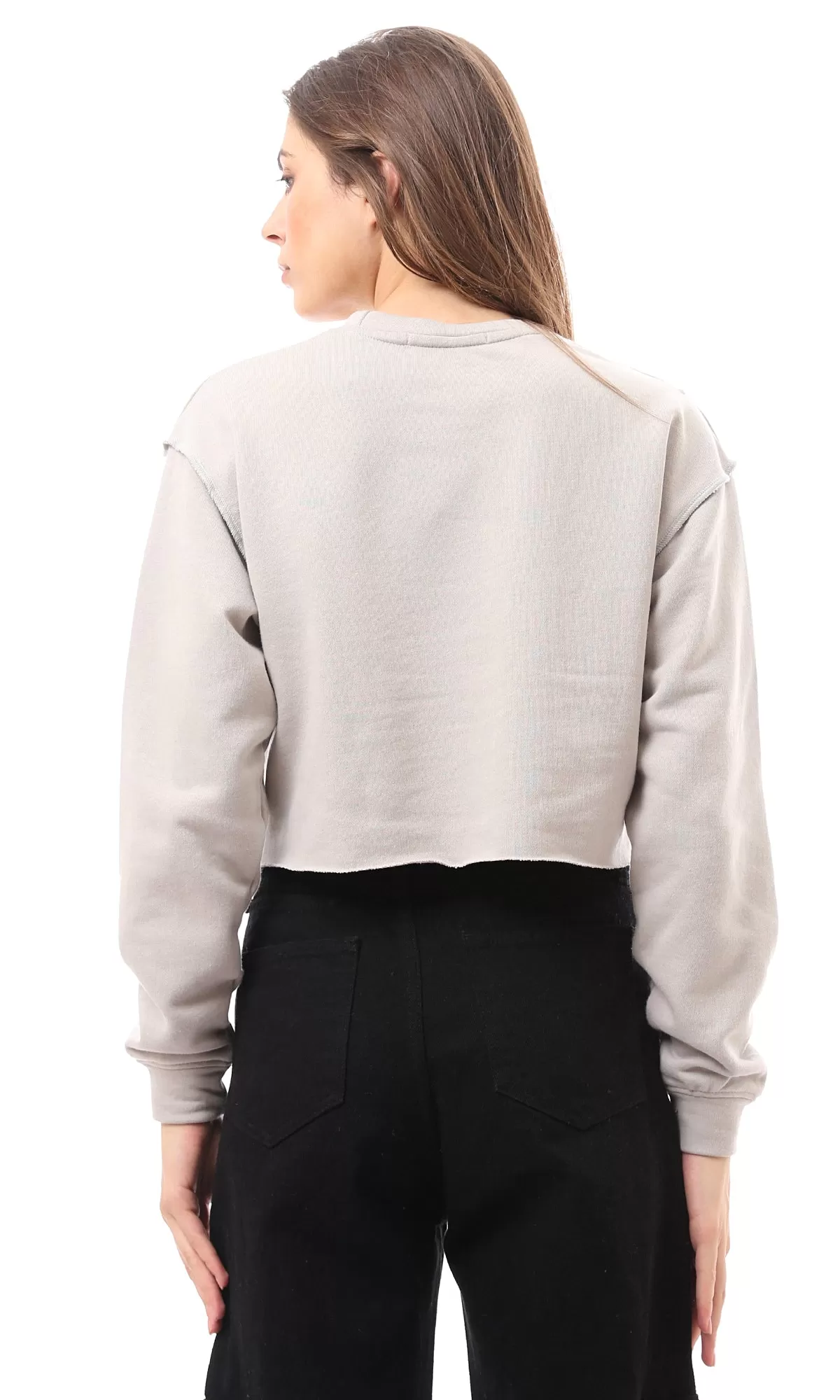 O174725 Solid Light Grey Sweatshirt With Cuffed Sleeves