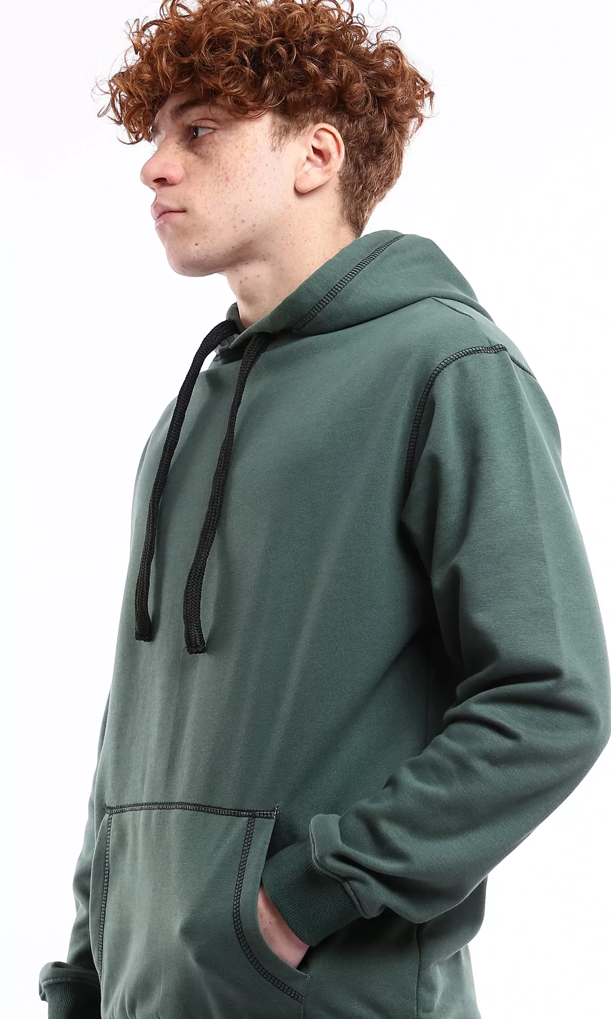 O175989 Hunter Green Slip On Relaxed Hoodie With Front Pocket