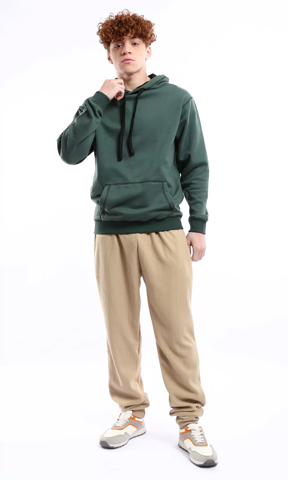 O175989 Hunter Green Slip On Relaxed Hoodie With Front Pocket