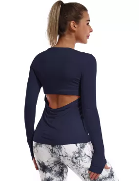 Open Back Long Sleeve Tops darknavy