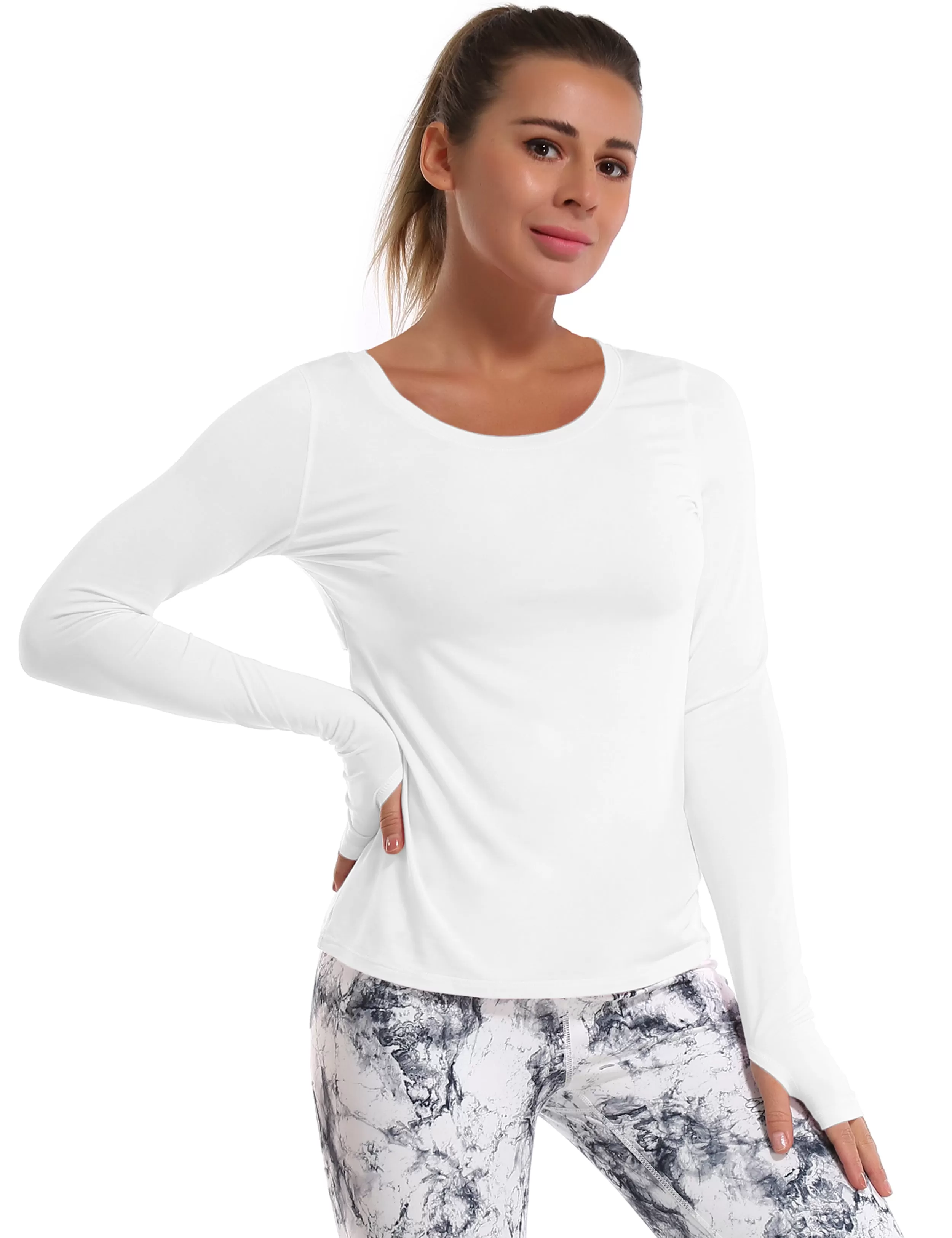 Open Back Long Sleeve Tops white_yogastudio