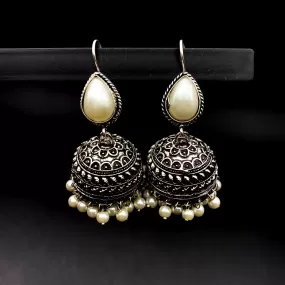 Pearl German Silver /Designer Oxidized Jhumkas