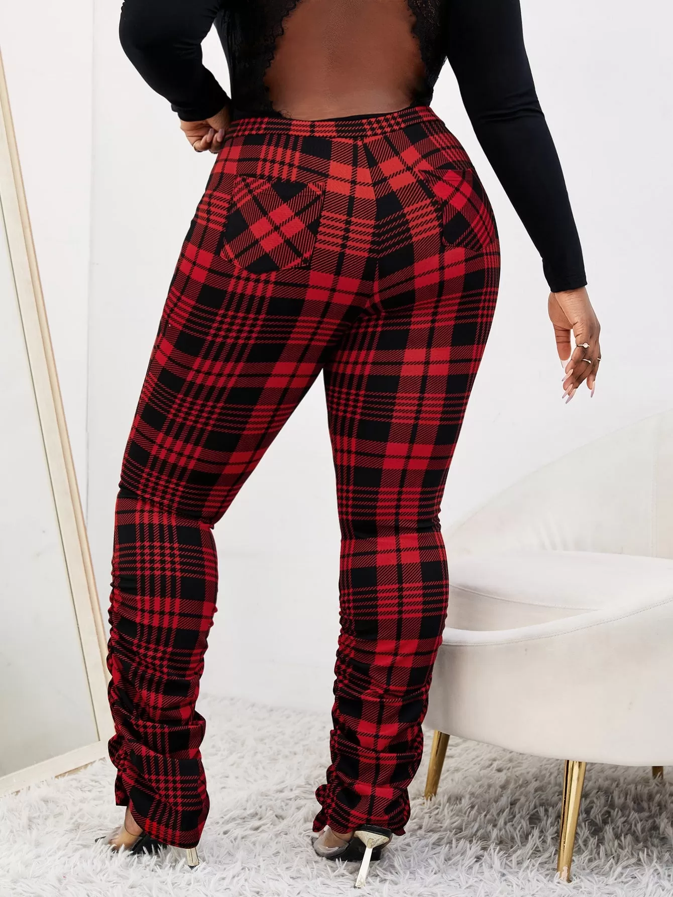 Plus Plaid Stacked Pants