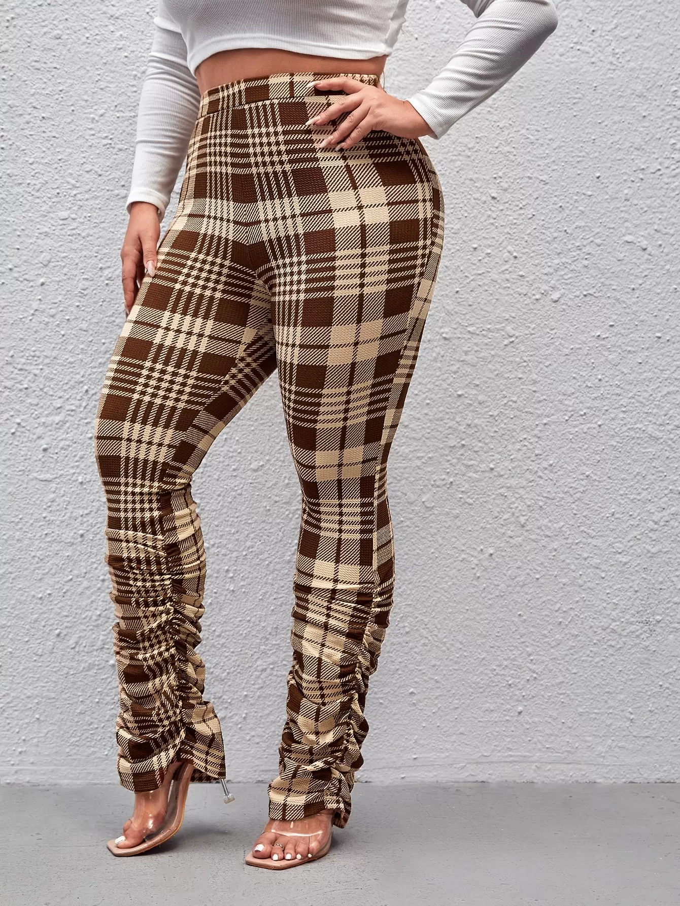 Plus Plaid Stacked Pants