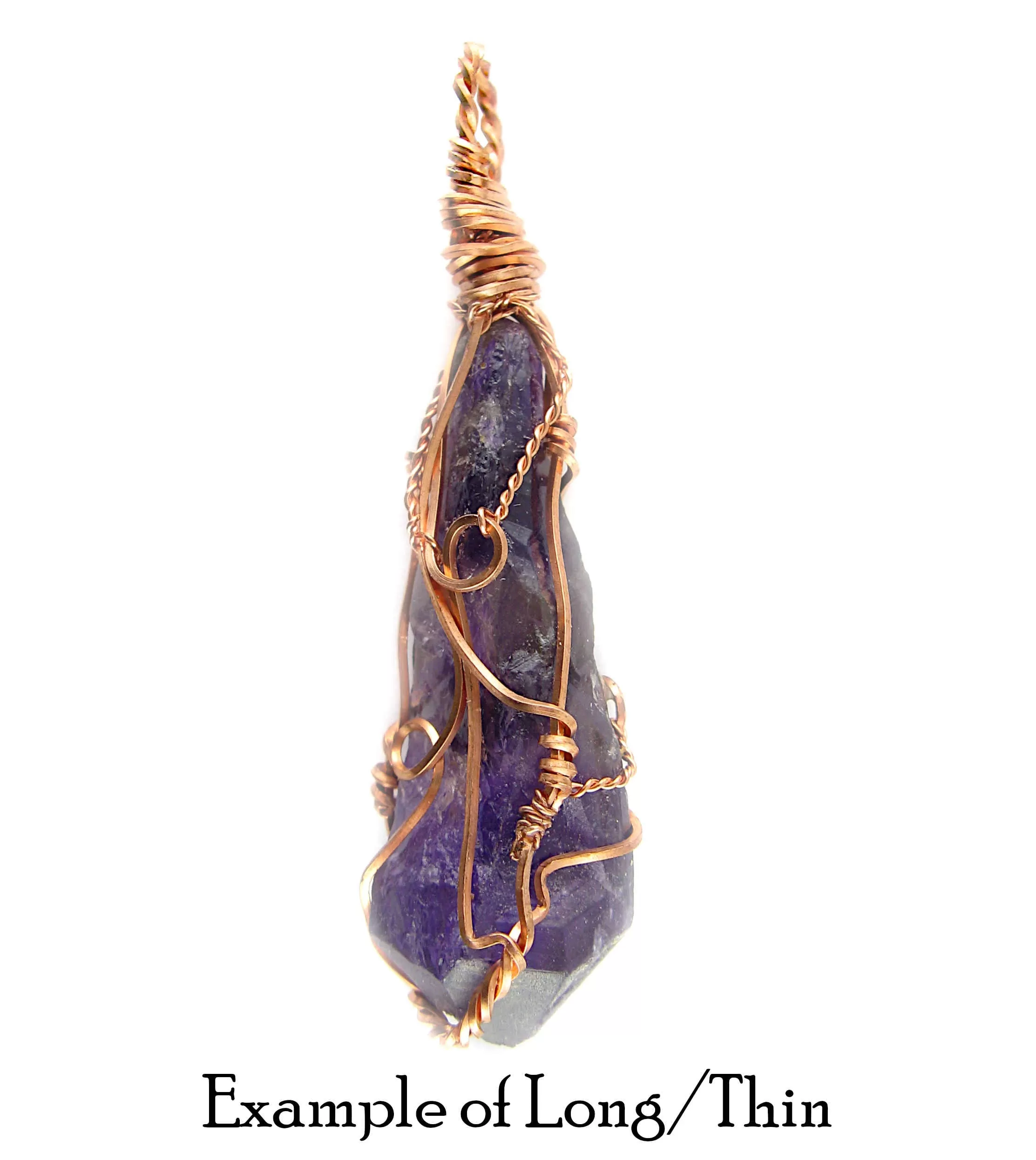 Raw Dark Purple Amethyst Crystal Reversible Pendant Necklace, Copper Wire-Wrapped, Handmade