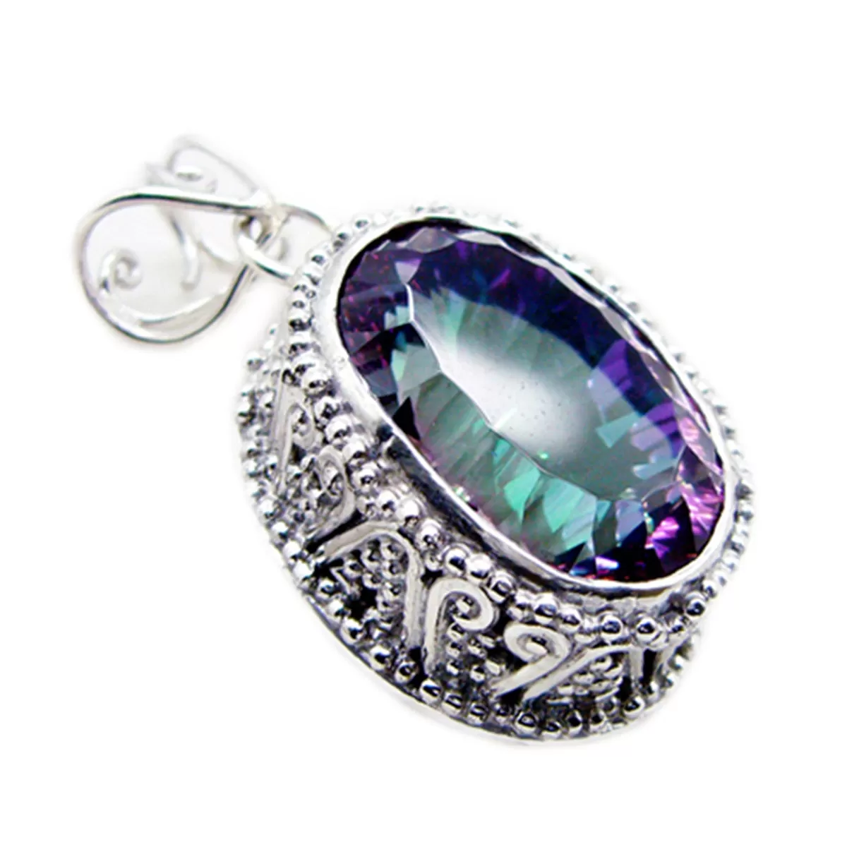 Riyo Alluring Gems Oval Faceted Multi Color Mystic Quartz Solid Silver Pendant Gift For Easter Sunday