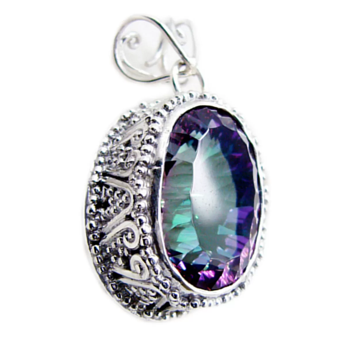 Riyo Alluring Gems Oval Faceted Multi Color Mystic Quartz Solid Silver Pendant Gift For Easter Sunday