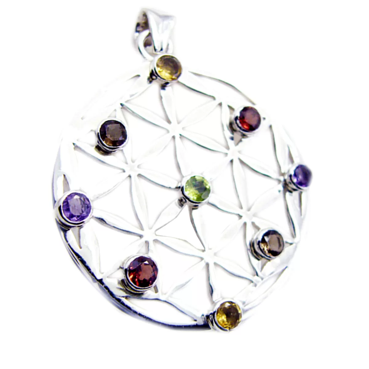 Riyo Beaut Gemstone Round Faceted Multi Color Multi Stone Sterling Silver Pendant Gift For Christmas