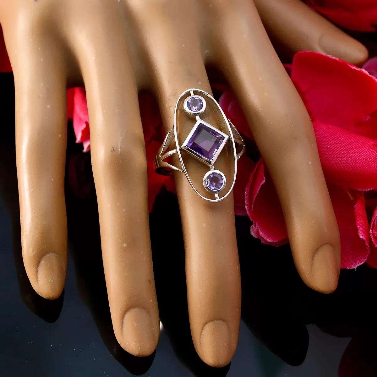 Riyo Bewitching Gems Amethyst 925 Sterling Silver Rings Fake Jewelry