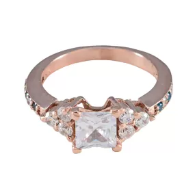 Riyo Bulk Silver Ring With Rose Gold Plating Blue Topaz CZ Stone square Shape Prong Setting Bridal Jewelry Easter Ring