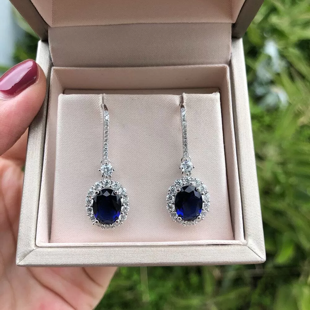 Simple Elegant Sapphire Drop Earrings - 925 Sterling Silver