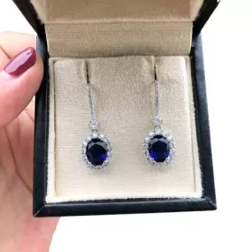 Simple Elegant Sapphire Drop Earrings - 925 Sterling Silver