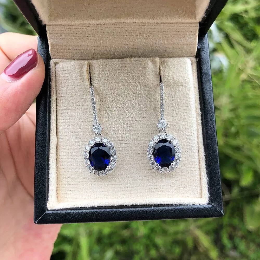 Simple Elegant Sapphire Drop Earrings - 925 Sterling Silver