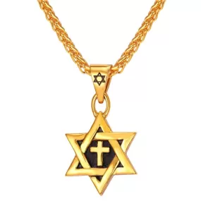 Star of David Stainless Steel Cross Pendant Necklace