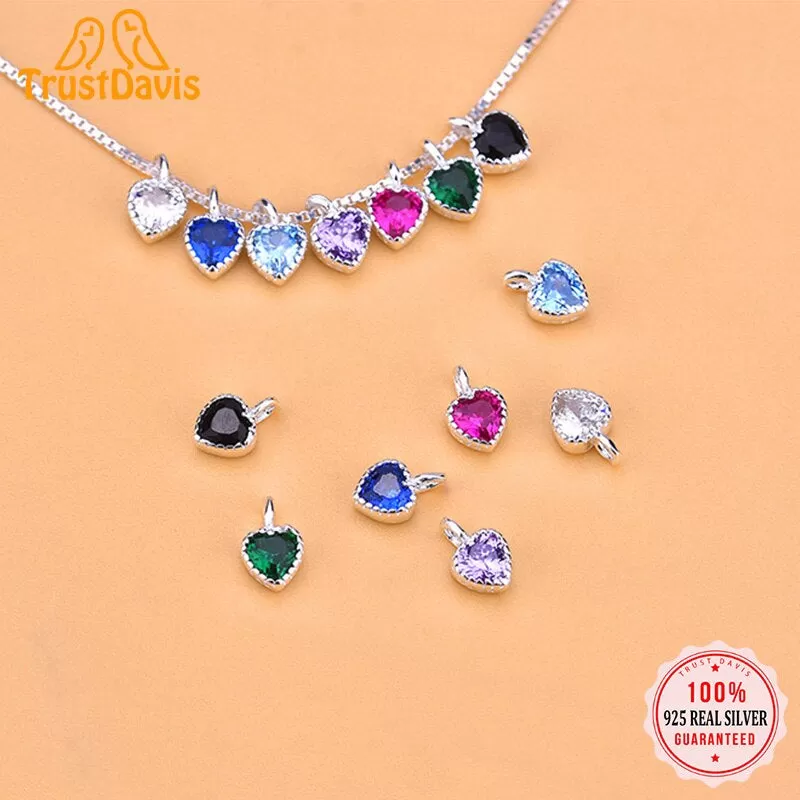 Sterling Silver Color Zircon Heart Charm Pendant