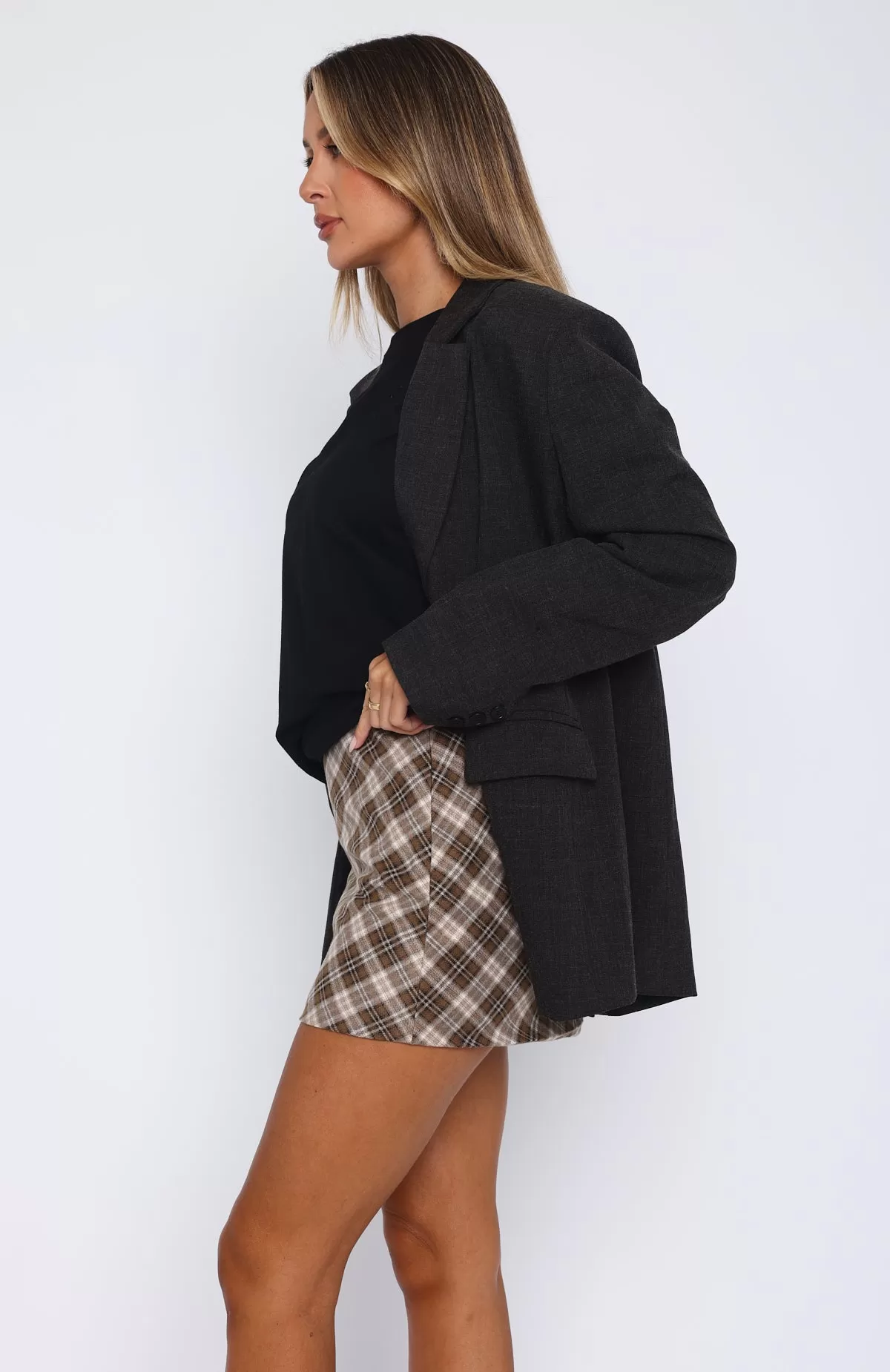 Sunset Tales Mini Skirt Brown Plaid