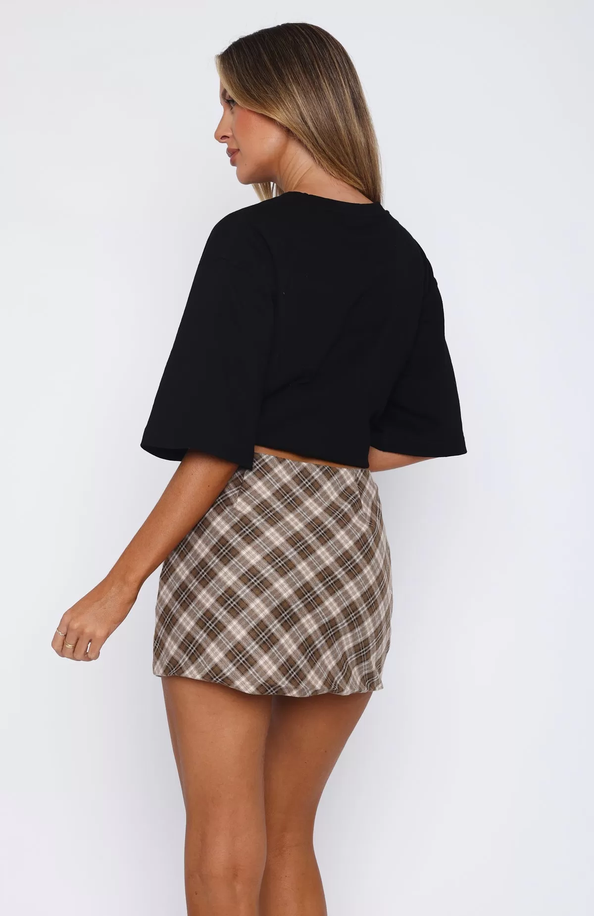 Sunset Tales Mini Skirt Brown Plaid