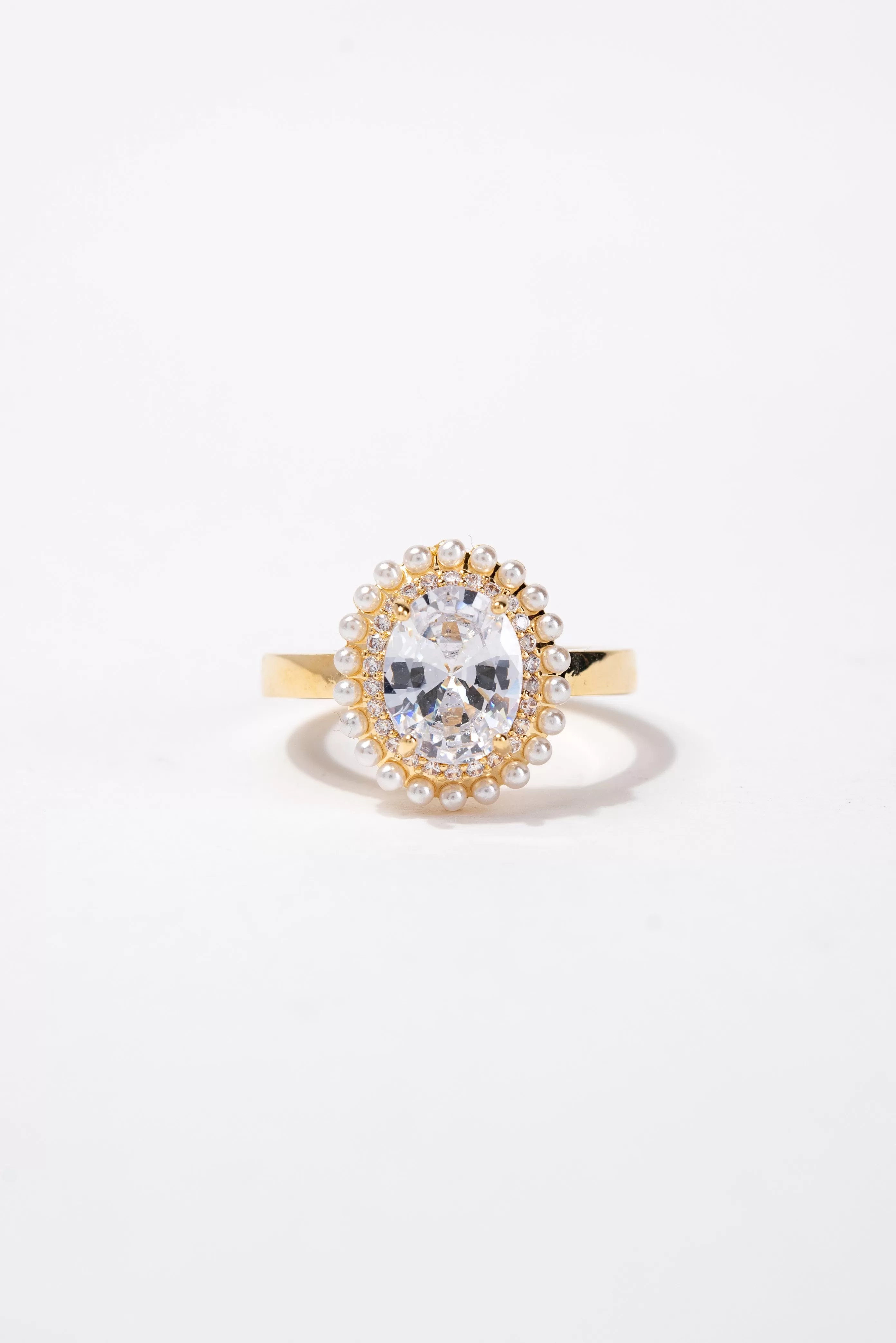 Thalia Oval CZ Rhinestone Pearl Ring