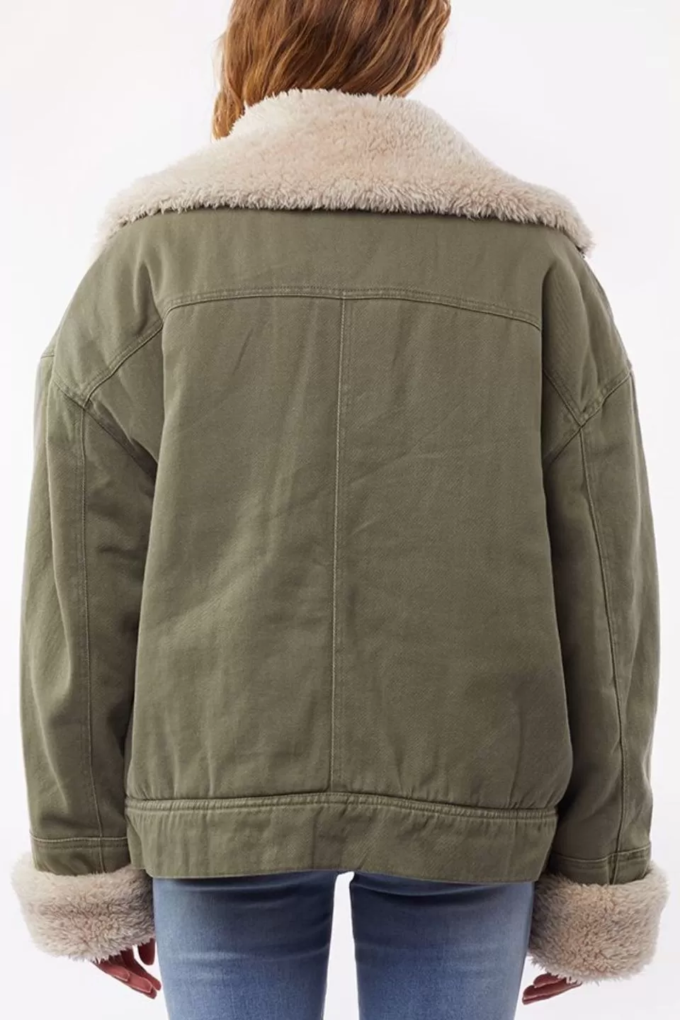 Utility Sherpa Trim Khaki Denim Jacket