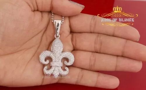 White 925 Sterling Silver Fleur De Lis Shape Pendant with 4.59ct Cubic Zirconia