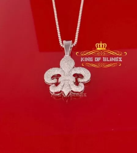 White 925 Sterling Silver Fleur De Lis Shape Pendant with 4.59ct Cubic Zirconia