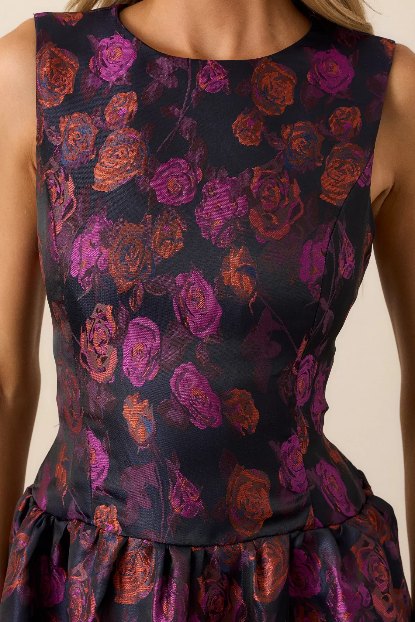 Windswept Garden Purple Floral Drop Waist Midi Dress