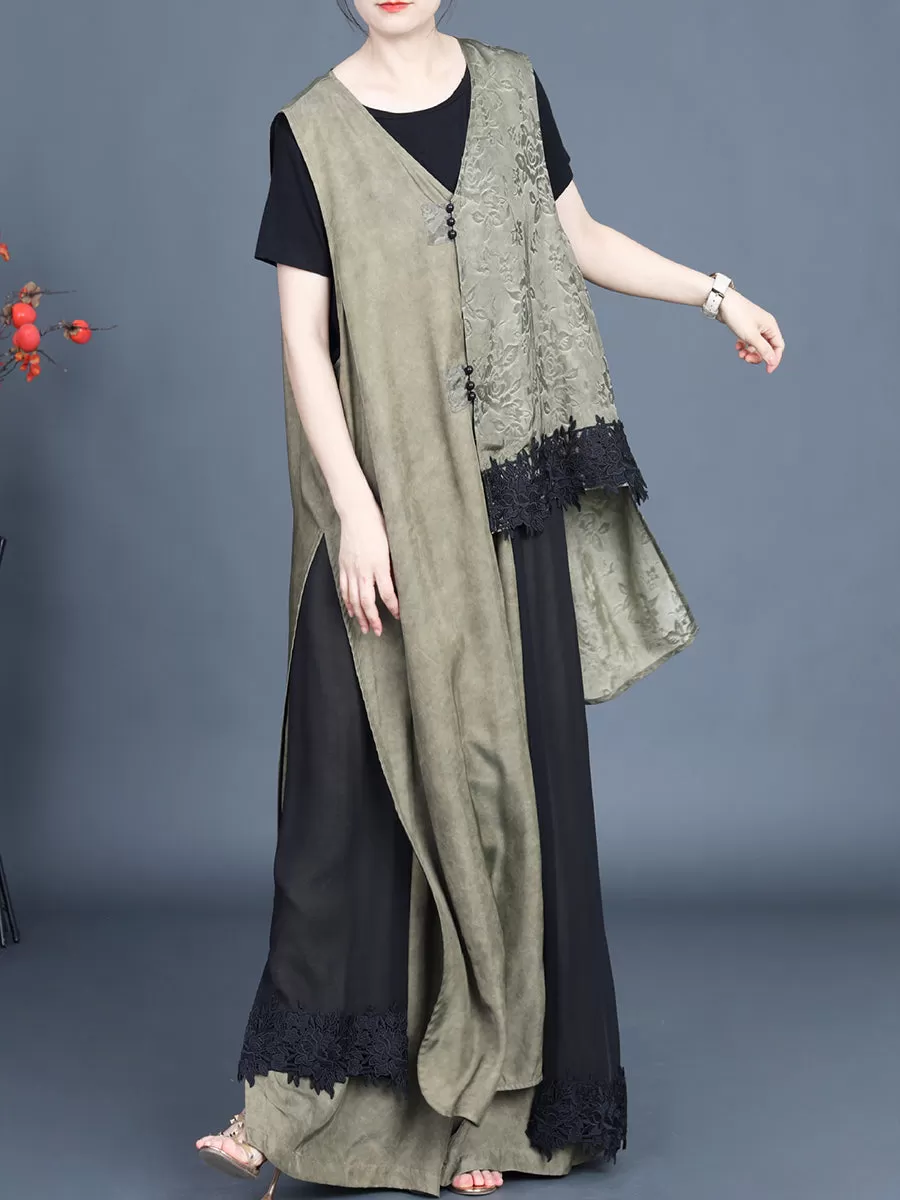 Women Summer Vintage Irregular Spliced Vest Pants KL1014