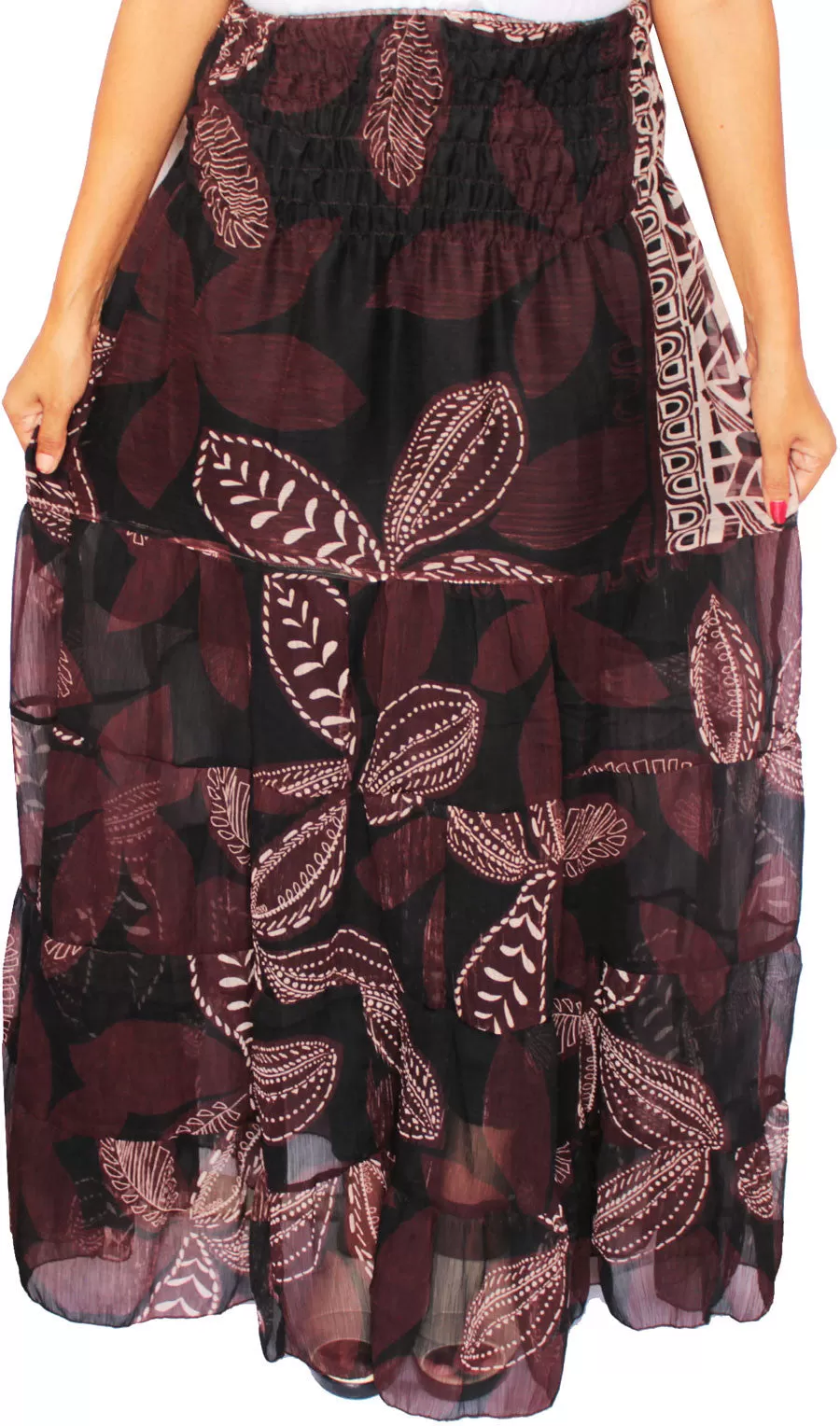 Womens Long Skirt Cover Up Beach Wear Printed Indian Clothing (Black)