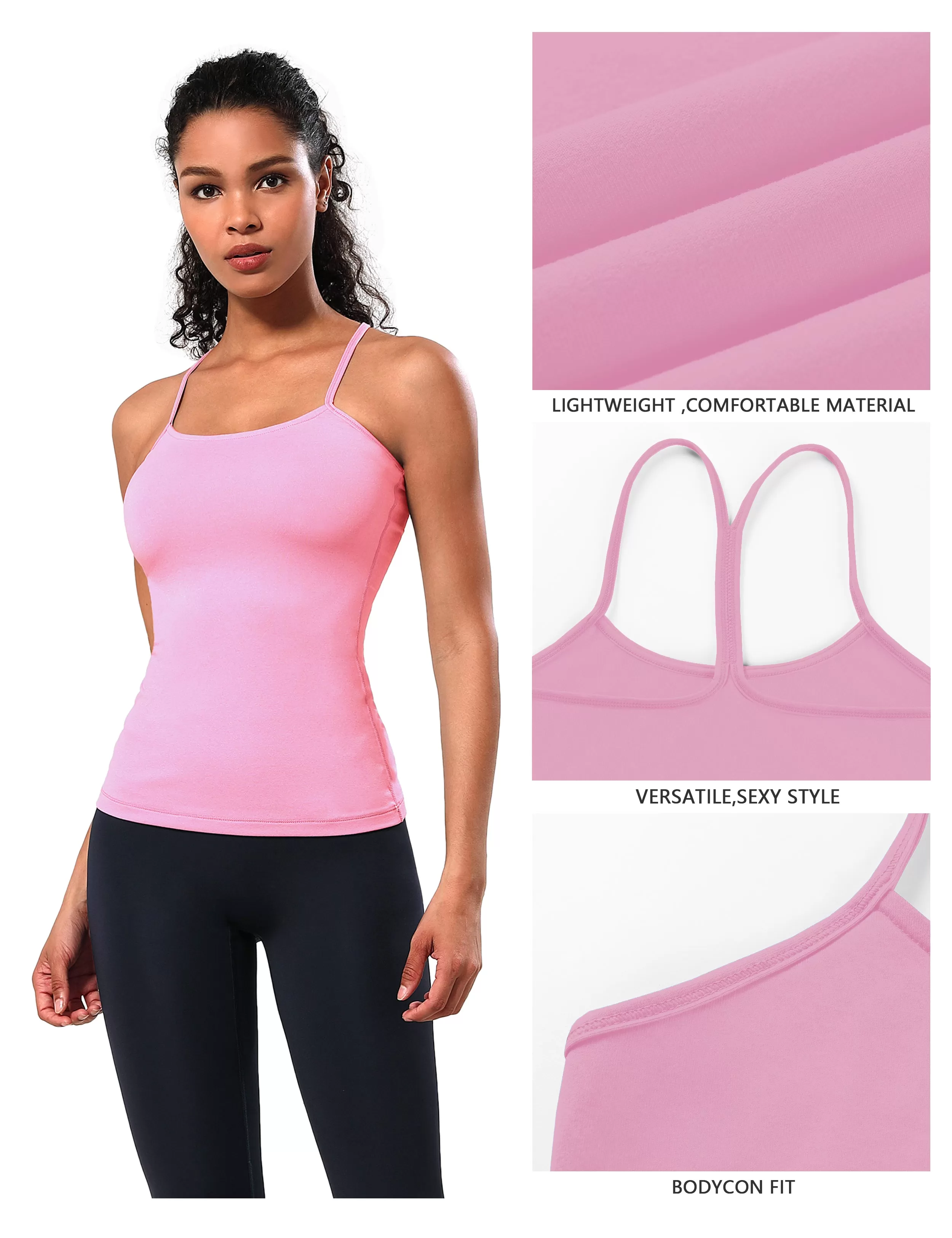 Y-back Spaghetti Strap Tank Tops lightpink